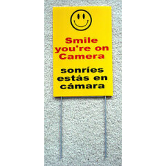 SMILE YOU'RE ON CAMERA SIGN 8"x12" w/ Stake Security Surveillance Spanish
