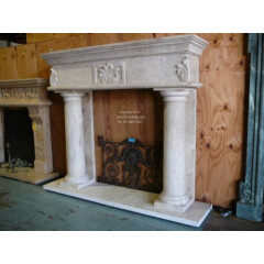 Large Hand carved Travertine Fireplace Mantle, Column Stone Mantle Surround