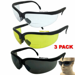 3 Pair Assorted Lot Bifocal Safety Reading Glasses Clear Lens ANSI Reader Sun