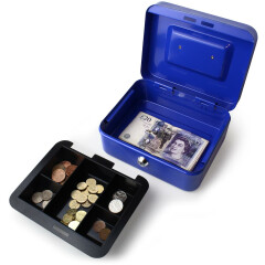 Metal Petty Cash Box Coin Tray Money Float Tin Keys Lockable Safe 8 / 12 inch