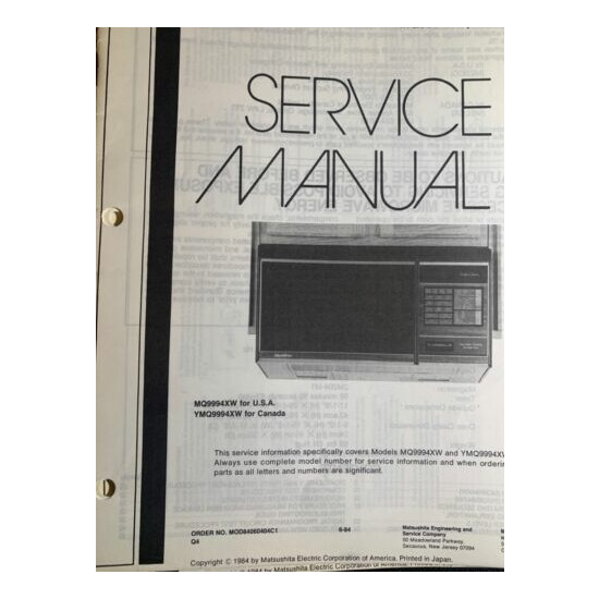 Quasar MQ9994XW YMQ9994XW Microwave Oven Owners Service Manual image {2}