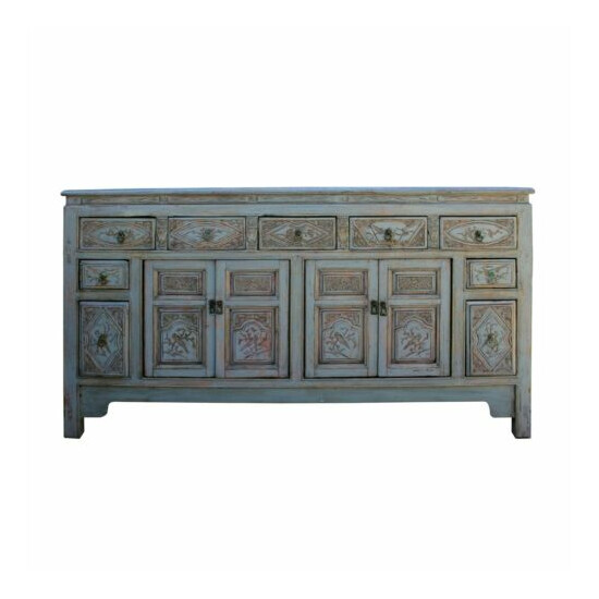 Chinese Distressed Gray Floral Motif Sideboard Console Table Cabinet cs5774 image {1}
