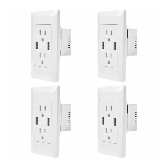 4 PK High Speed 2 Port USB Wall Socket Charger AC Power Receptacle Outlet 4.2A image {1}
