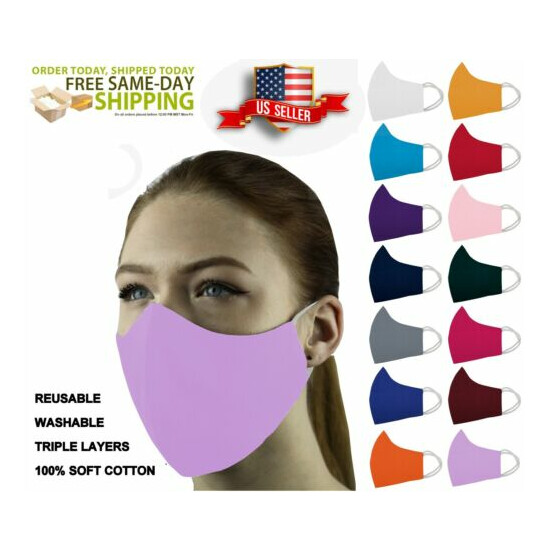 3 Face Masks Set In 3 sizes Triple Layers 100% Cotton Washable Reusable W/Pocket image {96}
