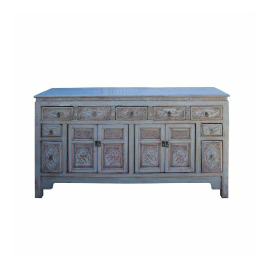 Chinese Distressed Gray Floral Motif Sideboard Console Table Cabinet cs5774 image {2}
