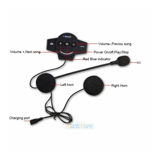 BT-10 Rechargeable Bluetooth Helmet Headset Handsfree Speaker W/Mic For Motobike image {3}