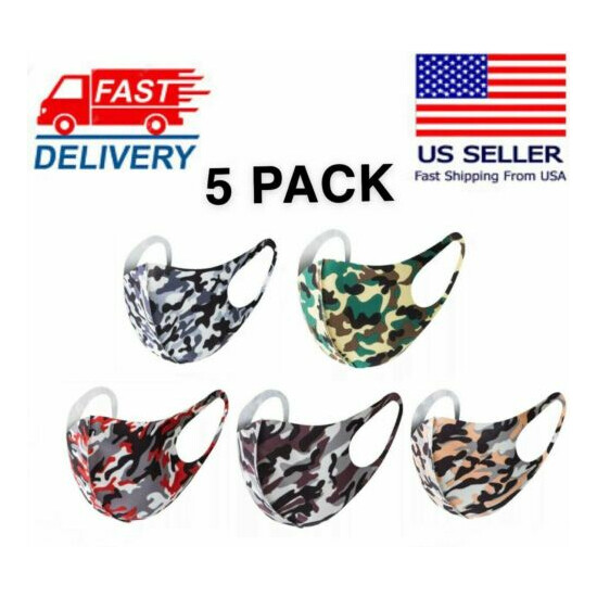5 PCS Washable Face Cover Easy Breathable Fashion Unisex Camouflage USA image {1}