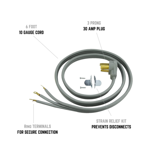CP 6 ft 10/3 SRDT, Indoor Dryer Cord, 3-Wire 30 Amp, Gray, CP10016  image {2}