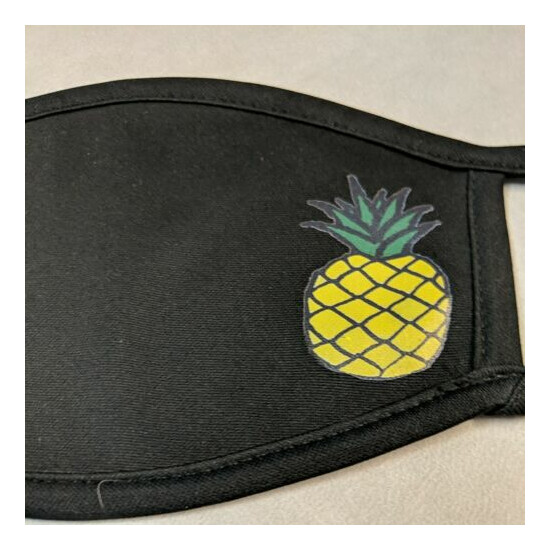 Washable Reusable Black Face Mask with Pineapple synthetic fabric stretchy image {2}