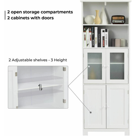 White Sideboard Tall Storage Cabinet Cupboard with Tempered Glass Doors Shelf  image {2}