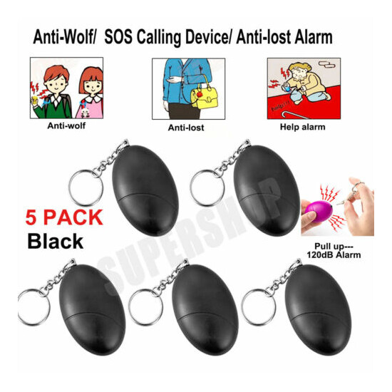5pcs Female Self-Defense Personal Safety Security Alarms Keychain 120dB BLACK image {1}
