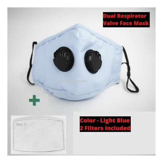Cotton Reusable/Washable DUAL Respirator Valves ANTI-FOG Face Mask PM2.5 Filters image {19}
