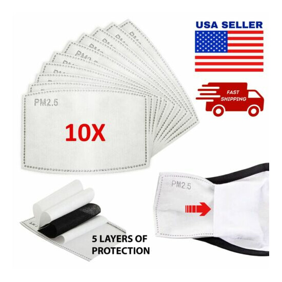 10 Pack Adult PM2.5 Activated Carbon Filters 5 Layer Replacement For Face Mask image {1}