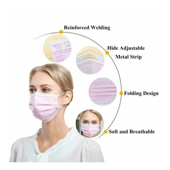 50 / 100 PCS Pink Face Mask Mouth & Nose Protector Respirator Masks USA Seller image {2}