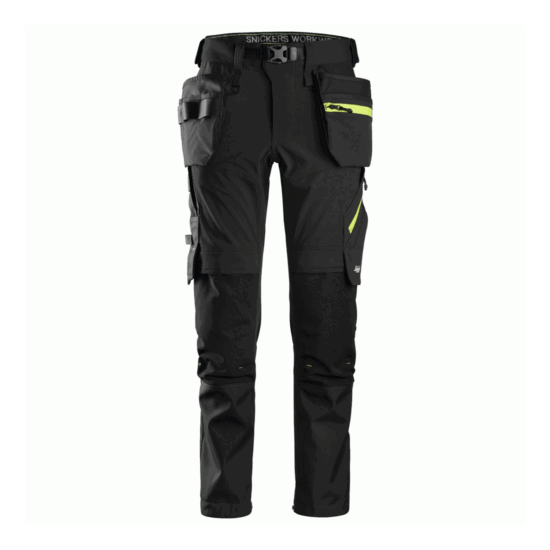 Snickers 6940 FlexiWork, Stretch Work Knee Pad Trousers - Black/Yellow image {2}