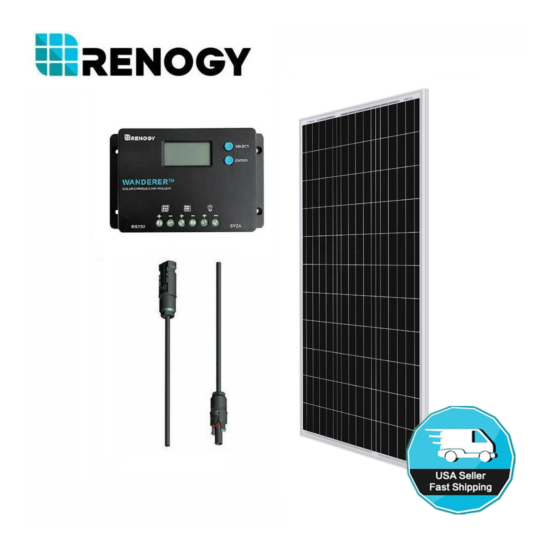 Renogy 100W Watt Mono Solar Panel Bundle Kit W/ 10A PWM LCD Charge Controller image {1}