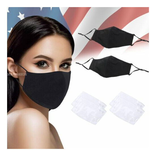 Cotton Cloth Masks With Nose Wire and Filter Pocket + Individual Pack Filter BLK image {11}