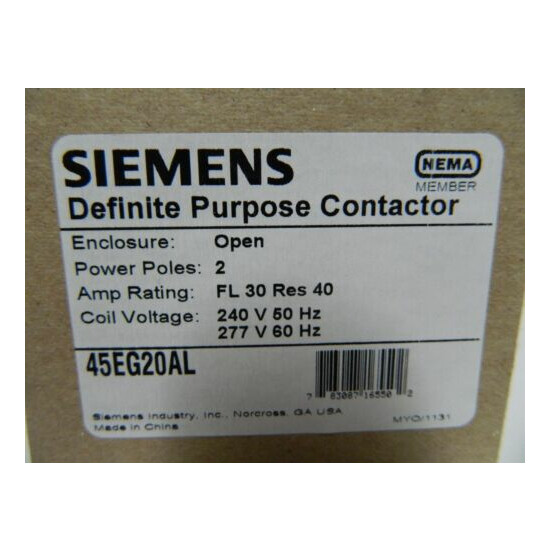 NEW Genuine Seimens 45EG20AL Contactor Series 50/60Hz 240 277 Volt 30Amp 2Pole image {5}