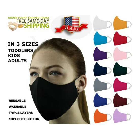 3 Face Masks Set In 3 sizes Triple Layers 100% Cotton Washable Reusable W/Pocket image {1}