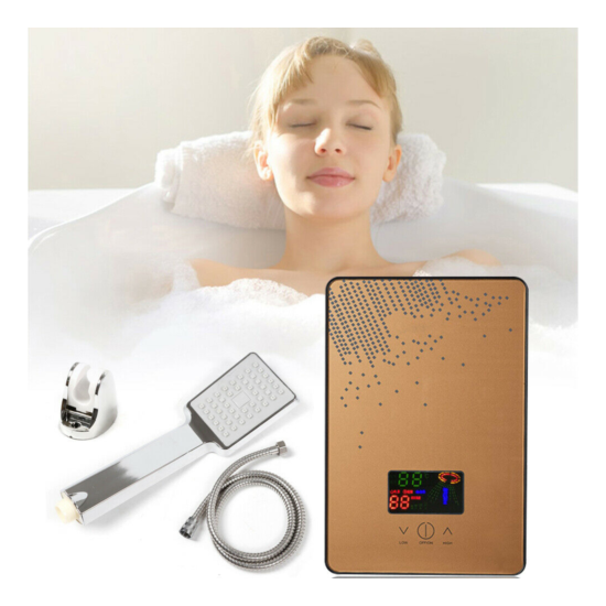Electric Tankless Hot Water Heater with Shower Set Bathroom Thermostat 6500 W image {1}