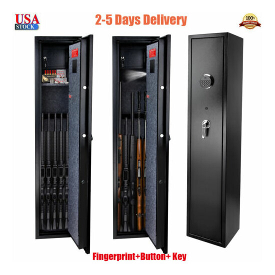 5 Gun Rifle Wall Storage Iron Safe Box Cabinet Double Security Lock Quick Access image {1}