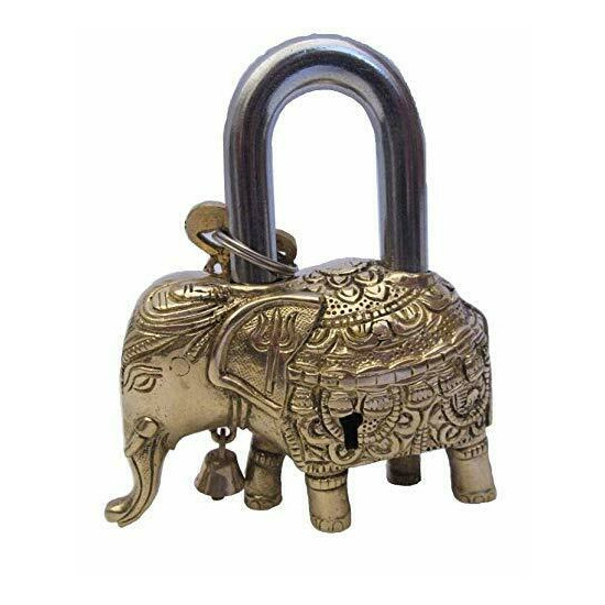 Padlock with Keys Working Functional Brass Made Type Elephant Brass Finish image {1}