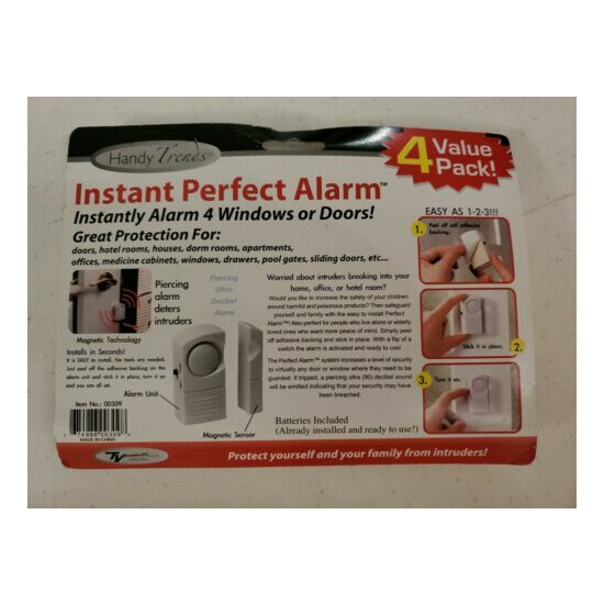 Handy Trends Instant Perfect Alarm 4 pack for doors windows peel & stick 90 dB image {2}