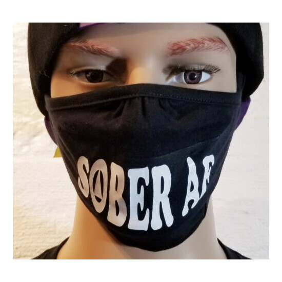 Alcoholics Anonymous SOBER AF - Black Face Mask - NEW 3 Option image {7}