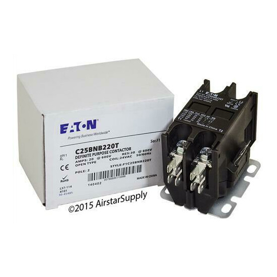 C25BNB220T Eaton / Cutler Hammer Contactor - 20 Amp / 2 Pole / 24V Coil image {1}