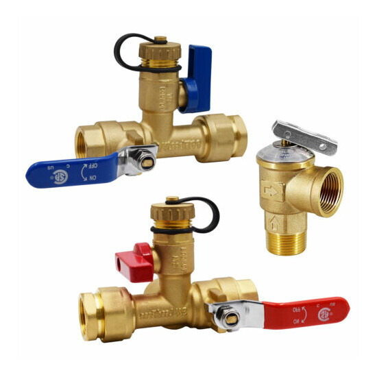 Micmi - 3/4" Tankless Water Heater Isolation Valves Kit With Relief Valve image {1}