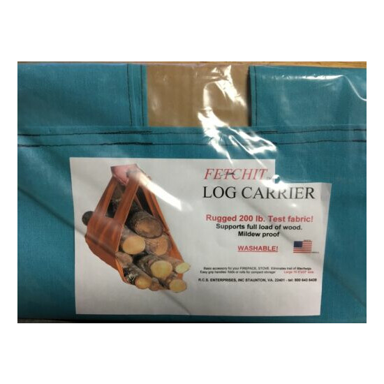 TEAL Log Tote Fireplace Holder Wood Firewood Canvas Carrier Caddy Carry Bag image {1}
