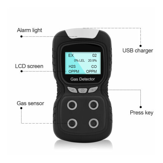 LCD Gas Detector 3 Alarm 4 In 1 Gas Monitor Meter Tester Analyzer Rechargeable image {3}