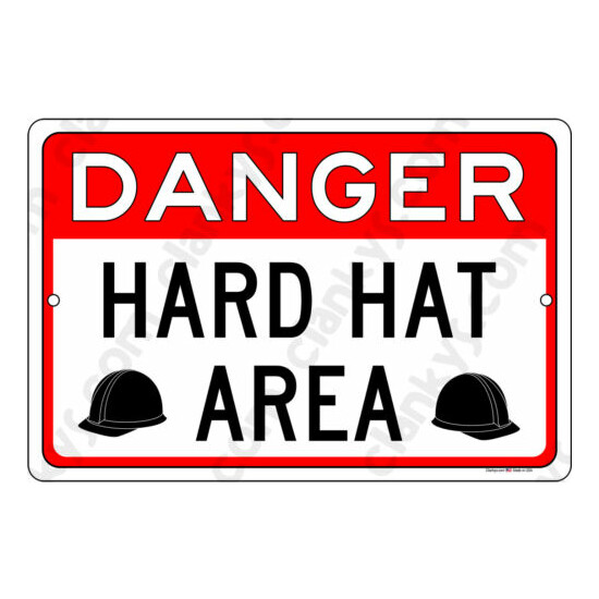 WARNING HARD HAT AREA on a 12" wide x 8" high Aluminun Sign Made in USA - UV Pro image {3}