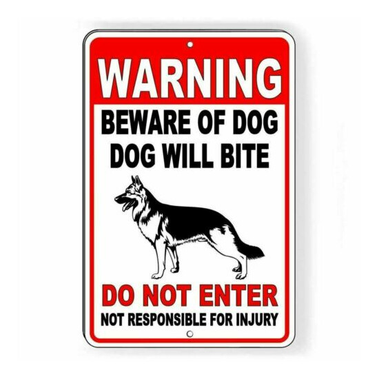 WARNING Beware Of Dog Will Bite Do Not Enter German Shep Heavy Duty Metal Sign image {1}