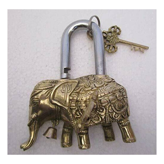 Padlock with Keys Working Functional Brass Made Type Elephant Brass Finish image {4}