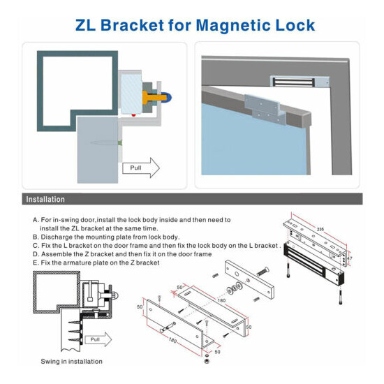 Z&L Bracket for Inward Door Waterproof 600lb Holding Force Electromagnetic Lock image {2}