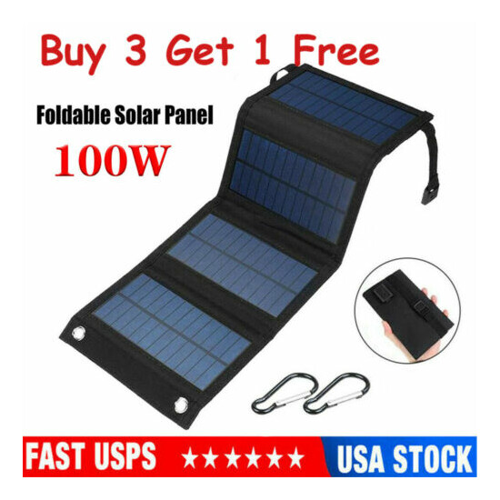 100W Solar Panel Kit Folding Power Bank Outdoor Hiking Camping Phone Charger USB image {1}