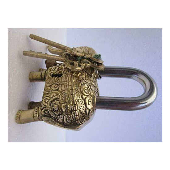 Padlock with Keys Working Functional Brass Made Type Elephant Brass Finish image {3}