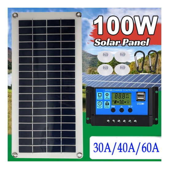 100W Solar Panel Kit 10 - 60A Controller With Battery Charger Kit Caravan Boat image {1}