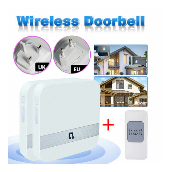 Wireless Doorbell Wall Cordless Door Bell Chimes Ring Security Alarm Waterproof image {1}