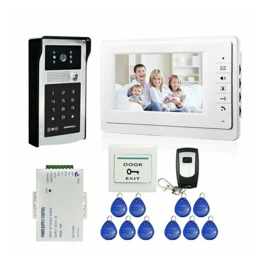 Wired 7" Video Door Phone Doorbell Intercom Entry System + IR RFID Code Keypad image {1}