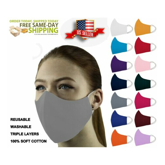 3 Face Masks Set In 3 sizes Triple Layers 100% Cotton Washable Reusable W/Pocket image {54}