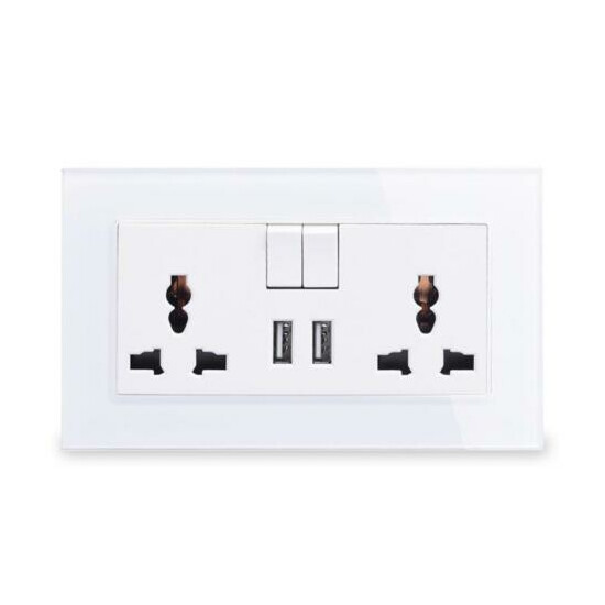 Switched Socket 2 USB Output 2.1A Crystal Glass Panel 13A Universal Wall Outlet image {4}