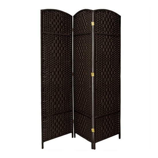 Oriental Furniture 7 Ft Tall Diamond Weave Room Divider, Black, 3 Panel image {1}