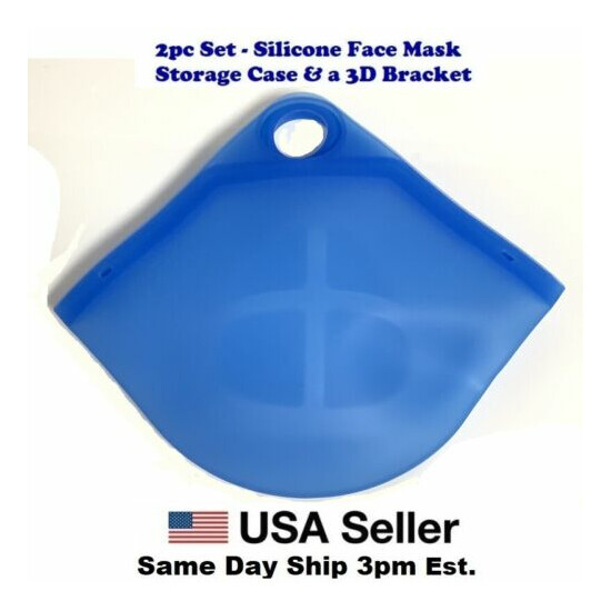 Face Mask Storage Case Blue Silicone & 3D Bracket Inner Frame US FAST SHIP 2pc image {1}