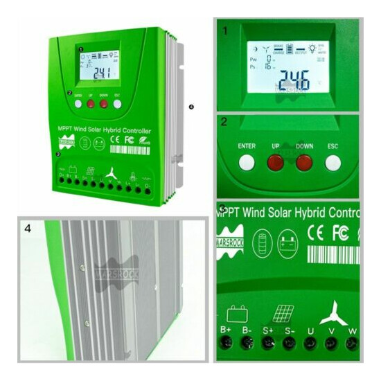 Hybrid Wind Solar Charge Controller 12V 24V 48V 2000W MPPT Battery Equalizer image {1}