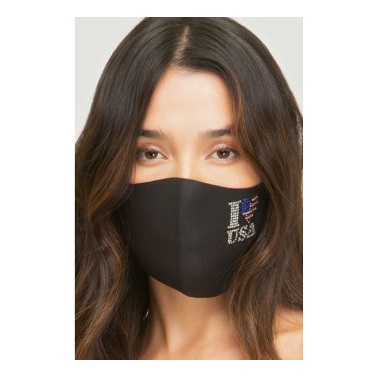 Washable Breathable Fashion Face Mask w/ Adjustable Straps and Rhinestone Design image {5}