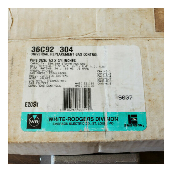 White Rogers UNIVERSAL REPLACEMENT GAS CONTROL 36C92 TYPE 304-NEW IN BOX image {1}