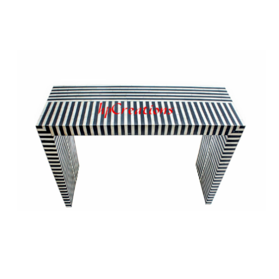 Stunning Console Table Stripe Design Bone Inlay Entryway Table for Home Decor image {4}