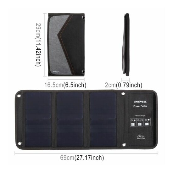 HAWEEL Dual USB Ports 21W Foldable Travel OutdoorSolar Panel Power Phone Charger image {3}